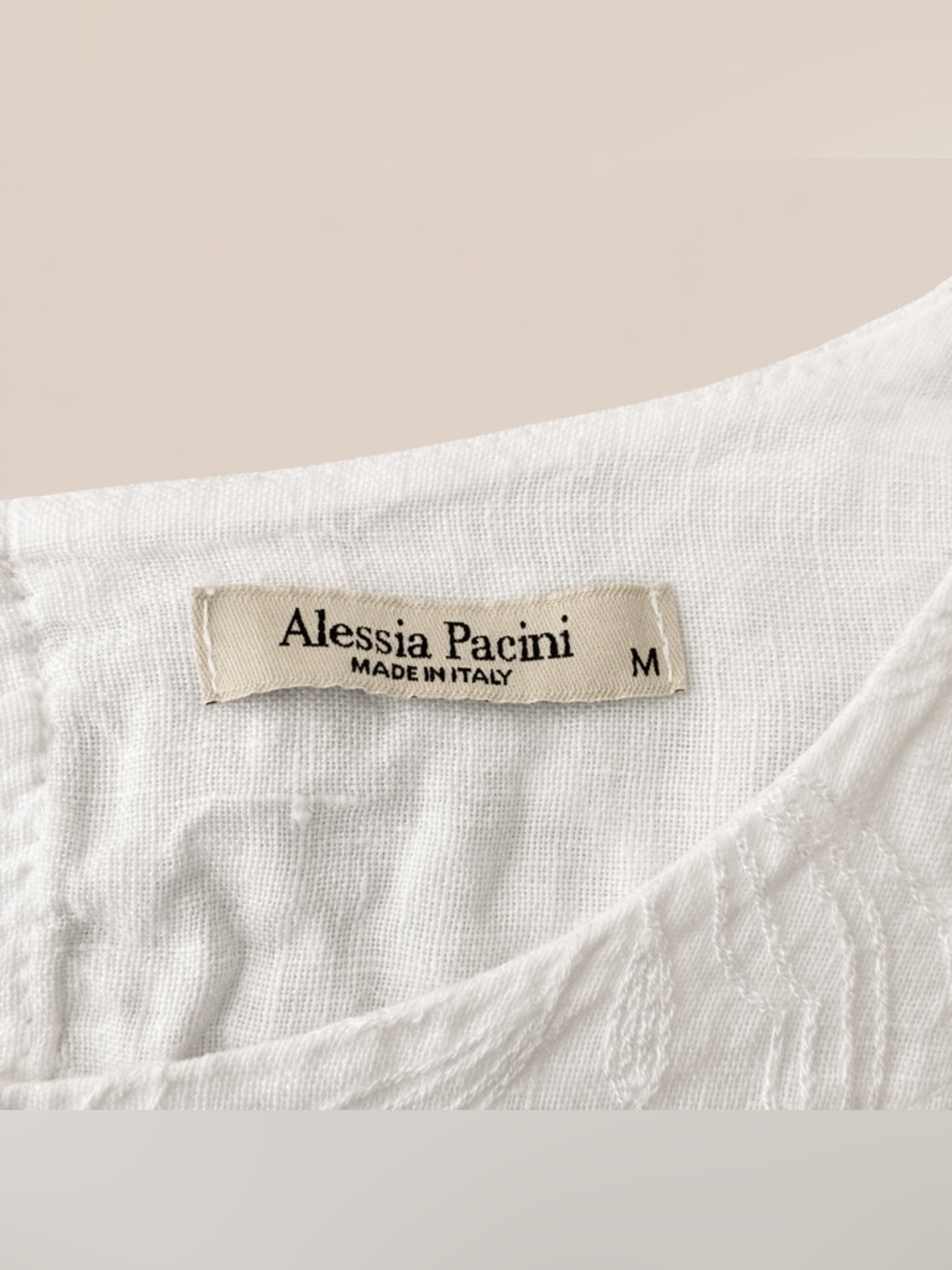 Alessia Pacini White Linen‎ Embroidered Popover Peasant Tunic Blouse M - Picture 5 of 7